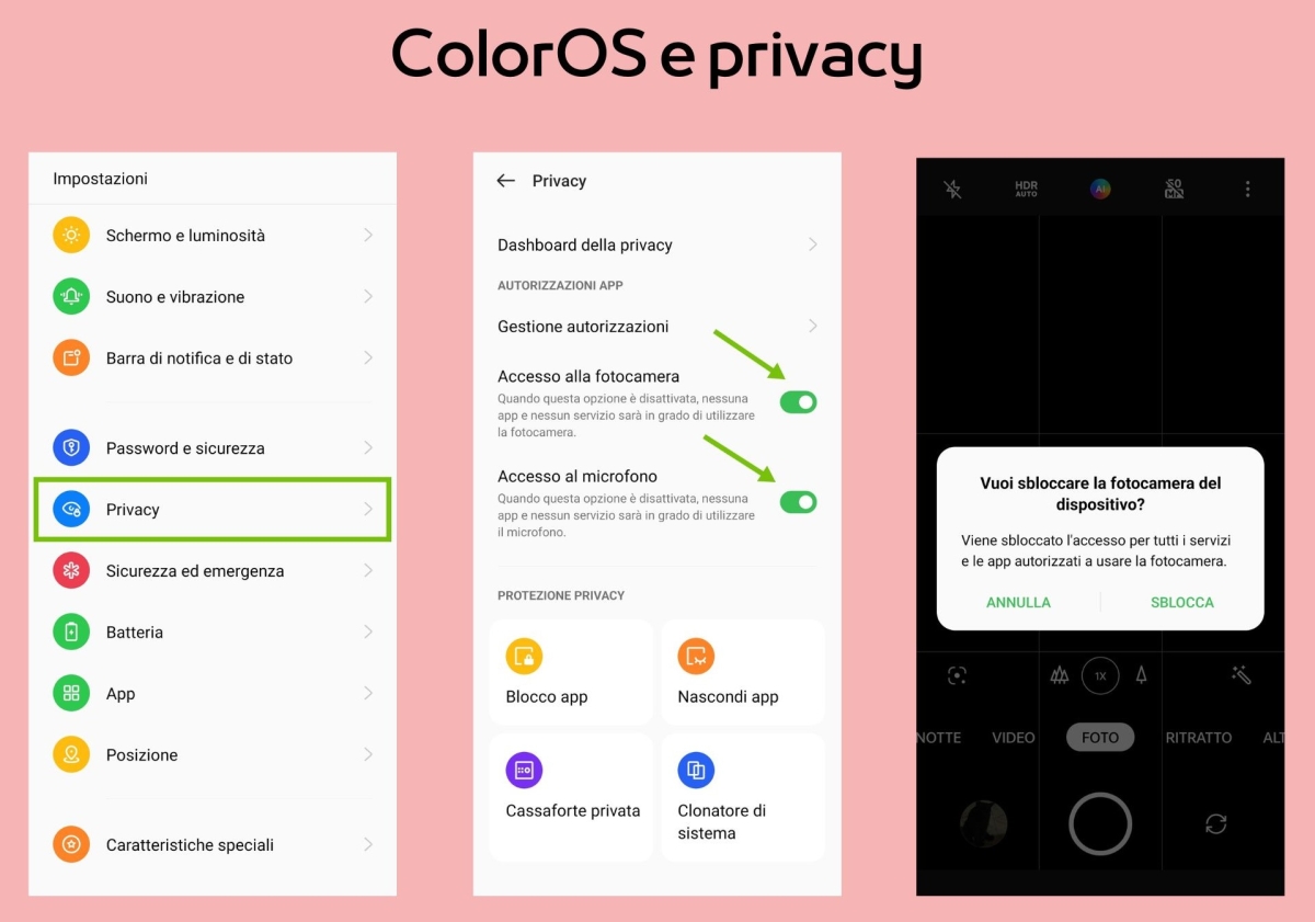 Bloccare l'uso della fotocamera su ColorOS