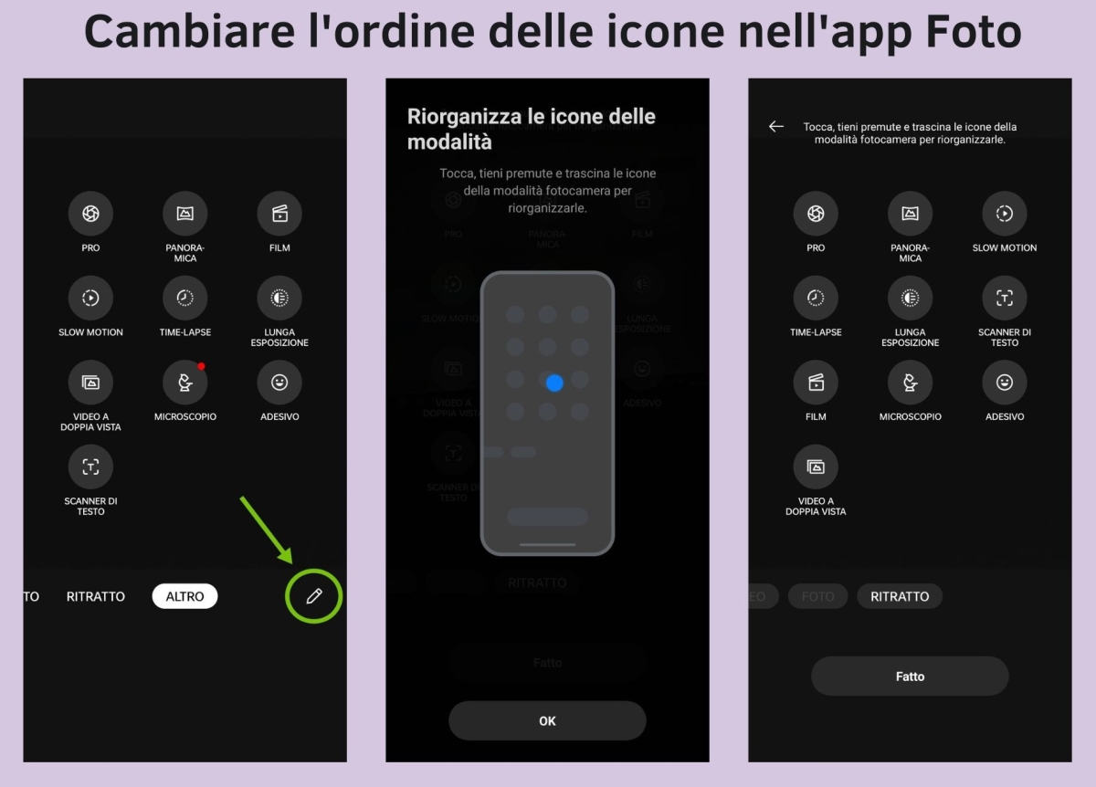 Come spostare le icone nell'app Foto
