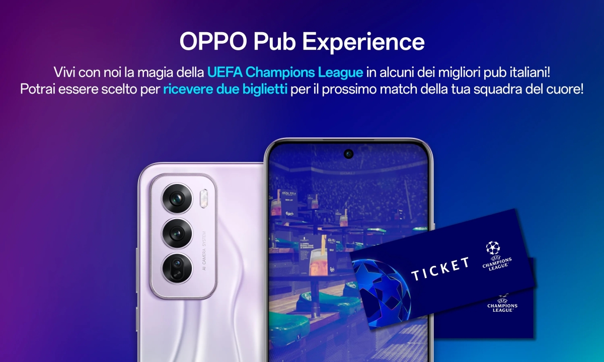 OPPO Pub Experience: Prova ad essere scelto per ricevere due biglietti per una partita di UEFA Champions League!