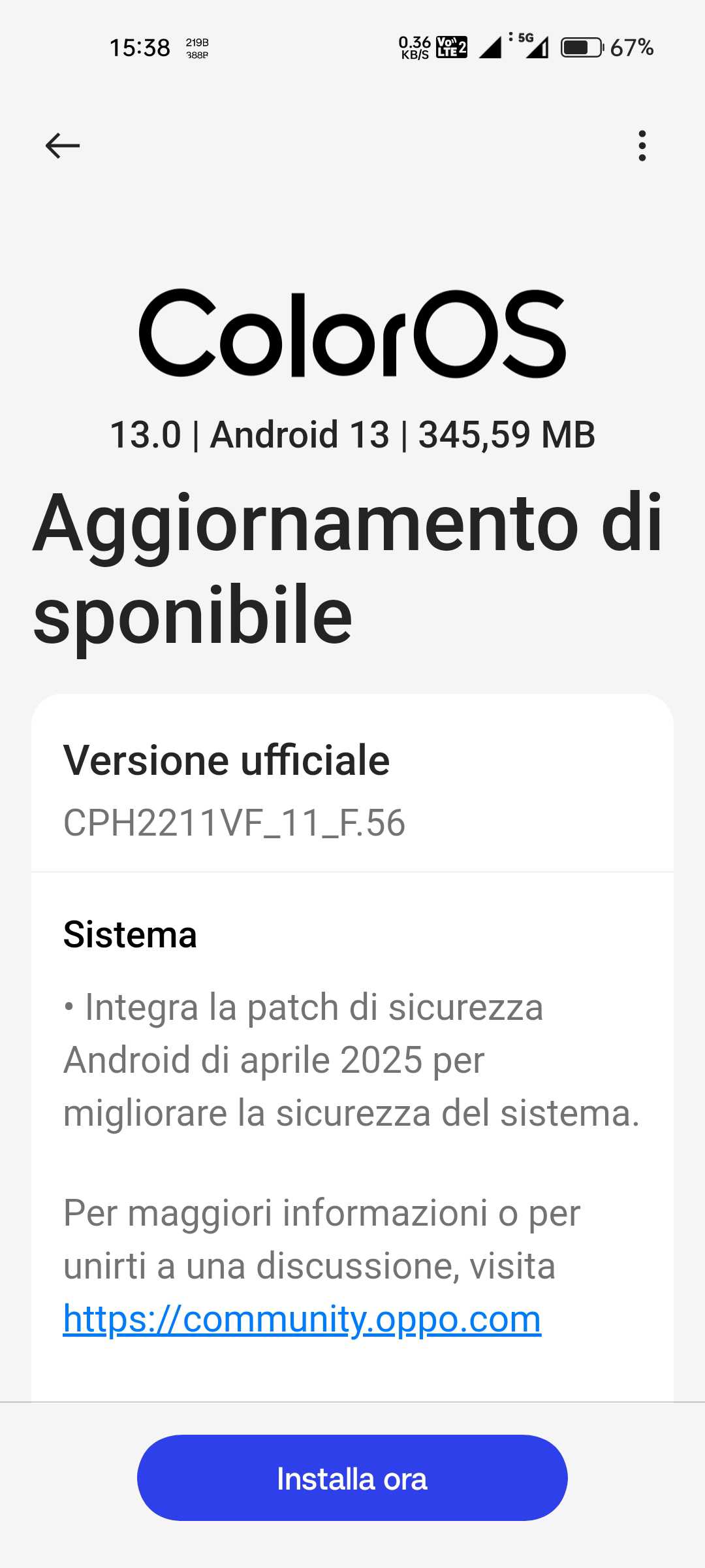Aggiornamento security update Aprile 2025